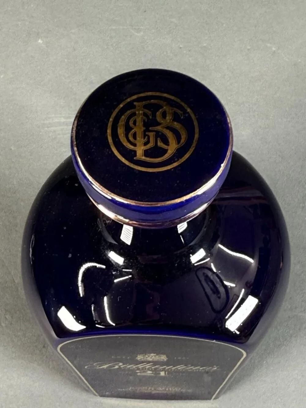 Rare Ballantine's 21 Year Old Empty Blue Wade Porcelain Whisky Decanter 70cl
